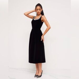 Black Midi Dress with Rhinestone Detailing